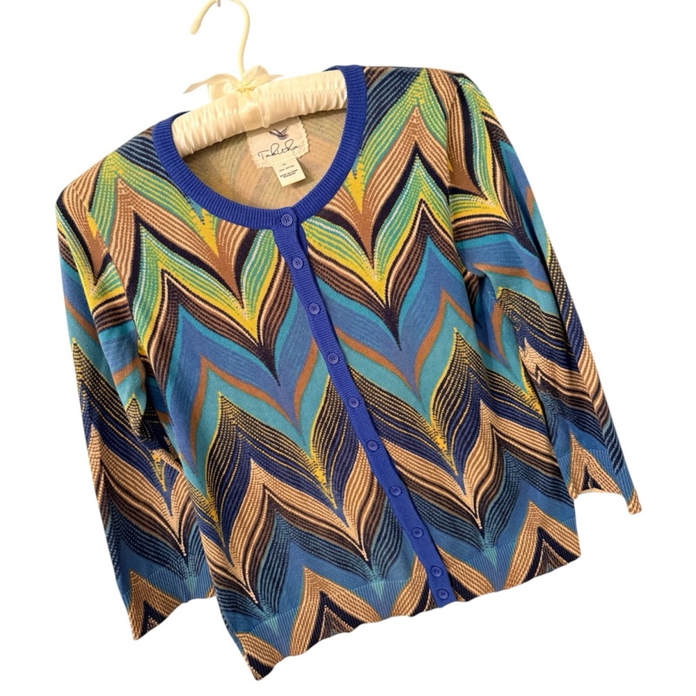 Tabitha Y2K 2000s Chevron Cotton Cardigan Blue M